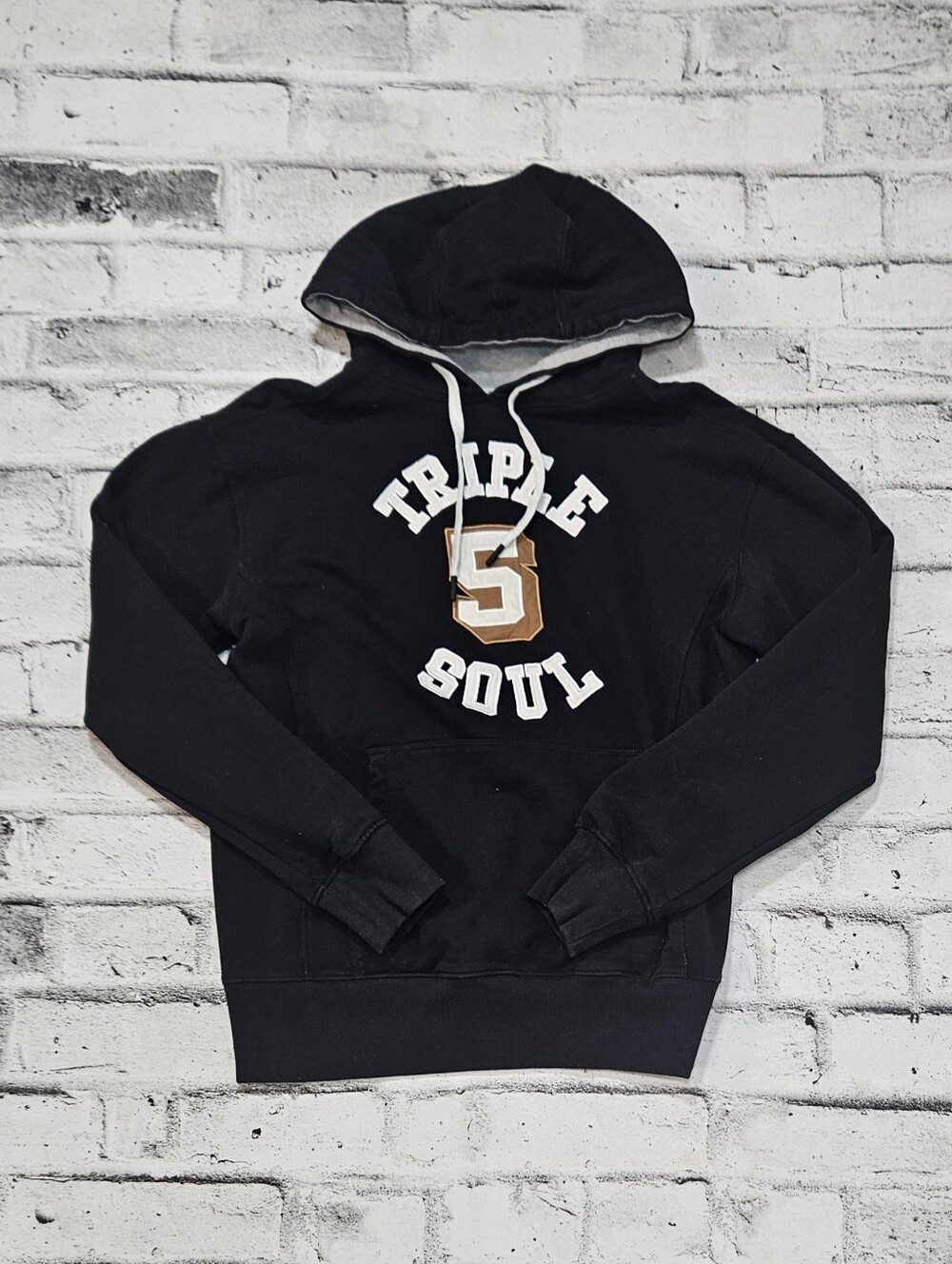Triple Five Soul Graphic Pullover Hoodie Black Cotton Sweatshirt Size S